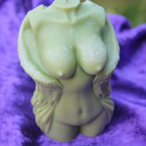 Female Form Nude Torso Green Angel Wing Candle - Picture 2 of 12